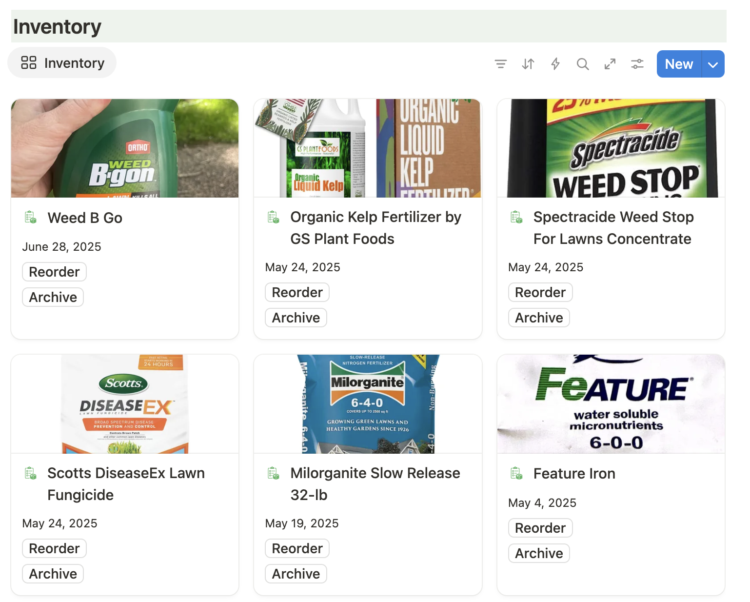 Inventory management with product cards