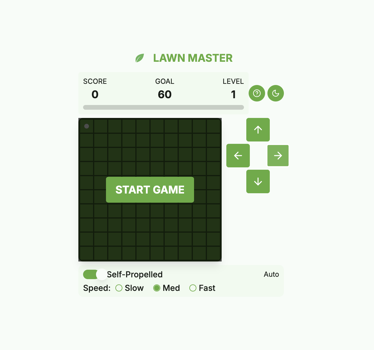 Lawn Master game interface