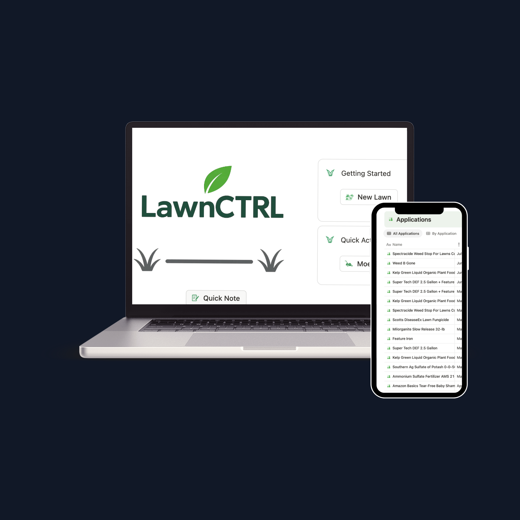 LawnCTRL dashboard showing clean interface with personalized lawn tracking